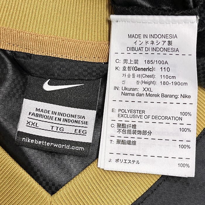 ナイキ NIKE 薄手 プルオーバージャケット スポーツシャツ Vネック 長袖 チェッカー柄 ポリ100% XXL 3L ブラック 黒×ゴールド系 メンズ_画像4