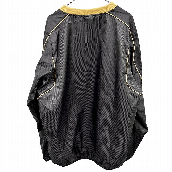 ナイキ NIKE 薄手 プルオーバージャケット スポーツシャツ Vネック 長袖 チェッカー柄 ポリ100% XXL 3L ブラック 黒×ゴールド系 メンズ_画像2