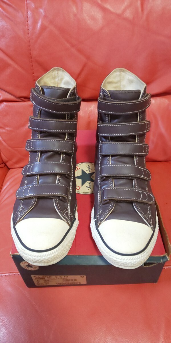 希少 CONVERSE ALL STAR V-5 HI コンバース オールスター レザー ベルクロ 茶 ブラウン MADE IN USA 27.0 8 1/2