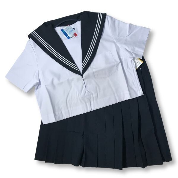 【新品未使用品】セーラー夏服上衣&おまけスカート1着★学生服*横開き*紺襟*ホワイト3ライン*白色*ホワイトボディ*160A*13号(SB160A)の画像7