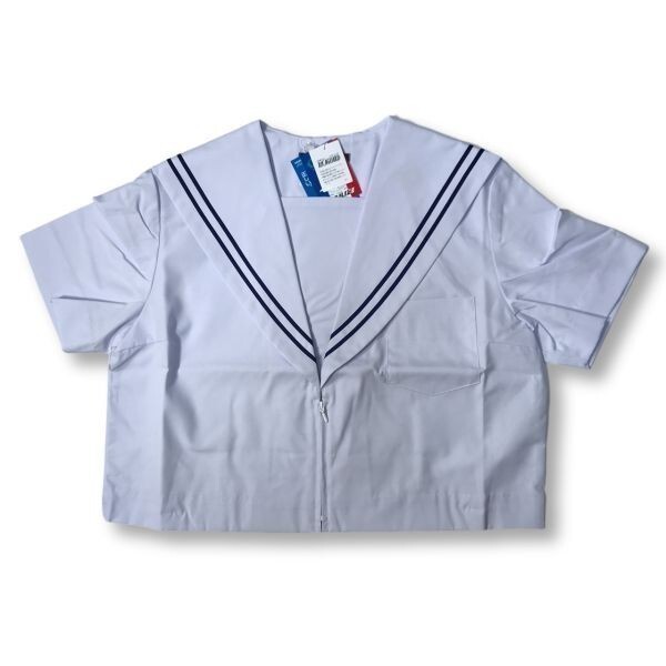 【新品未使用品】セーラー夏服上衣&おまけスカート1着★学生服*前開き*白襟*ネイビー2ライン*白色*ホワイトボディ*175B*19号(SE175B)の画像4