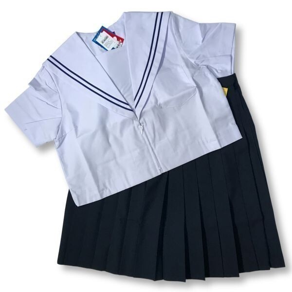 【新品未使用品】セーラー夏服上衣&おまけスカート1着★学生服*前開き*白襟*ネイビー2ライン*白色*ホワイトボディ*160A*13号(SE160A)_画像7