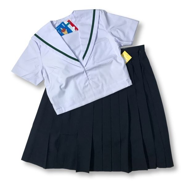 【新品未使用品】セーラー夏服上衣&おまけスカート1着★学生服*横開き*白襟*グリーン1ライン*白色*ホワイトボディ*160A*13号(SH160A)の画像7