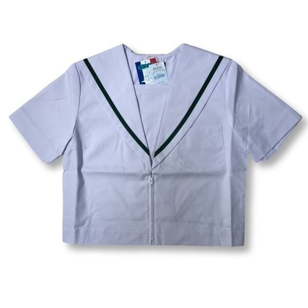 【新品未使用品】セーラー夏服上衣&おまけスカート1着★学生服*前開き*白襟*グリーン1ライン*白色*ホワイトボディ*160A*13号(SG160A)の画像4