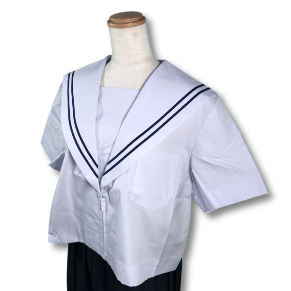 【新品未使用品】セーラー夏服上衣&おまけスカート1着★学生服*前開き*白襟*ネイビー2ライン*白色*ホワイトボディ*175B*19号(SE175B)_画像1