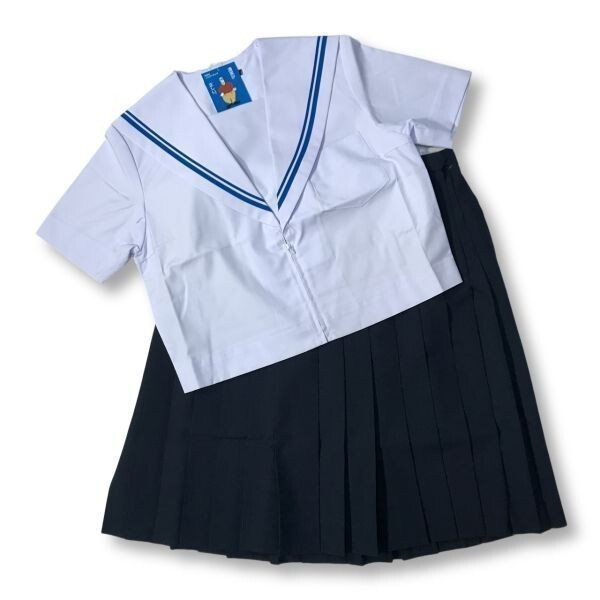 【新品未使用品】セーラー夏服上衣&おまけスカート1着★学生服*前開き*白襟*ブルー2ライン*白色*ホワイトボディ*150A*9号(SM150A)_画像7