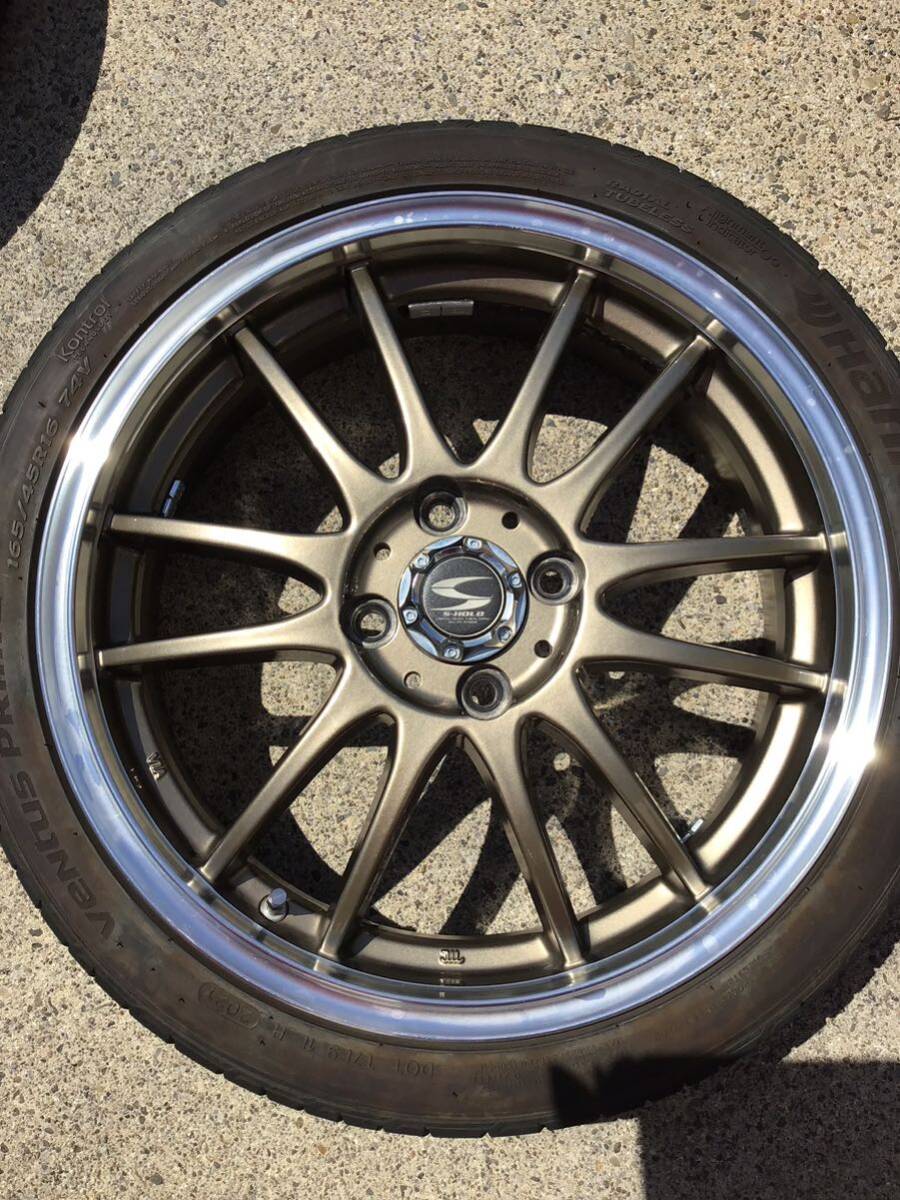 ★軽カスタム等★ S-HOLD 社外アルミホイールセット 16×5.5J+48 100-4H Hankook 165/45R16 74V 中古品4本の画像4