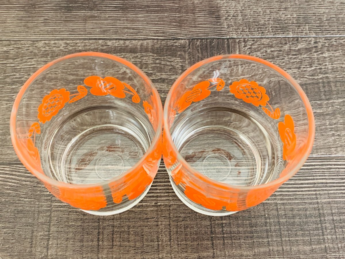 昭和レトロ◆ガラスコップ 2種類4個 プラスチックキャニスター 花柄 グラスコップ オレンジ系 ポップ◆O0330の画像6