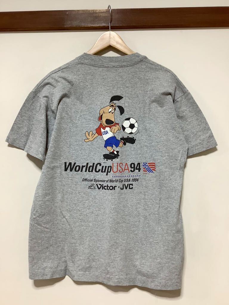 は1371 USA製 サッカーW杯 94年 半袖Tシャツ プリントTシャツ L グレー ビンテージ_画像1