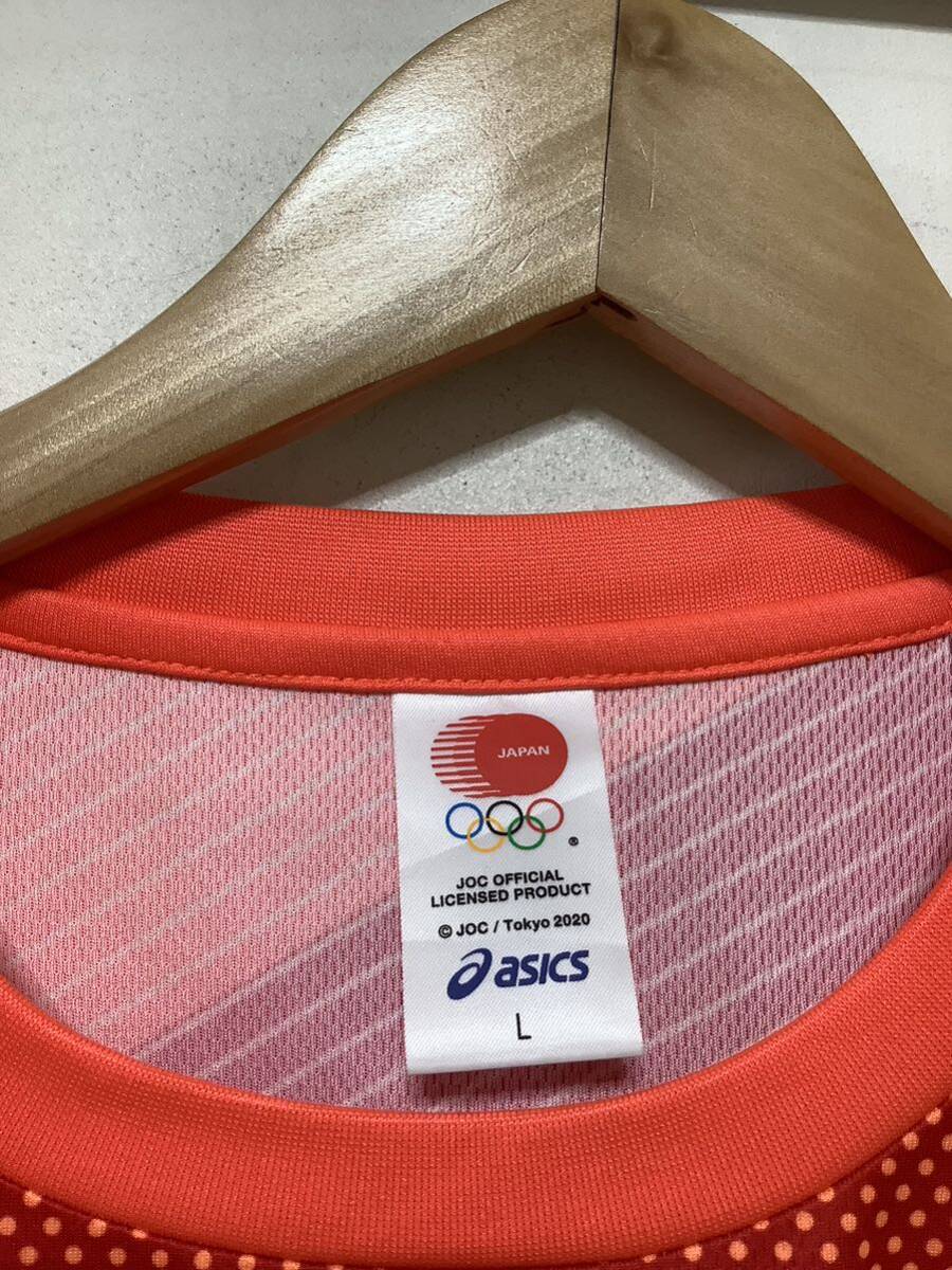 は1367 asics アシックス 東京オリンピック2020 メッシュTシャツ 日本代表 半袖Tシャツ L 蛍光オレンジ系 ドライ 速乾の画像3