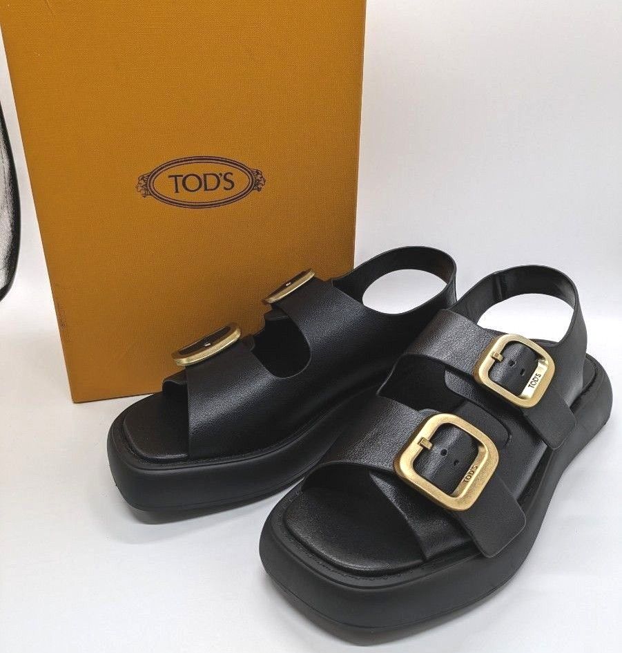 TOD'S トッズ ダブルバックルサンダル BLACK 黒 レザーサンダル TOD'S トッズ ダブルバックルサンダル BLACK 黒 レザーサンダル