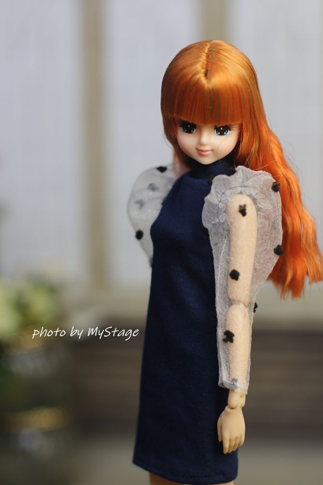 人形服msdr-24-147　紺色バルーンスリーブワンピース　（momoko、MISAKI、ジェニー、SAJボディ、OBITSUボディ）_画像4