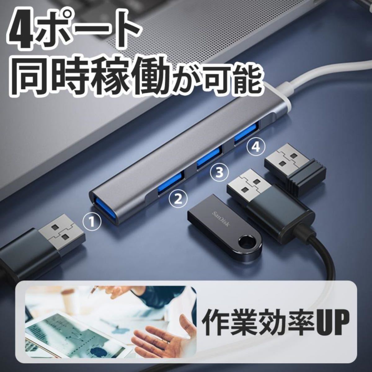 USBハブ 3.0 4ポート USB拡張 薄型 軽量設計 usbポート 接続 USB 接続 コンパクト 4in1 3.0搭載 高速 Macbook Windows ノートPC_画像6