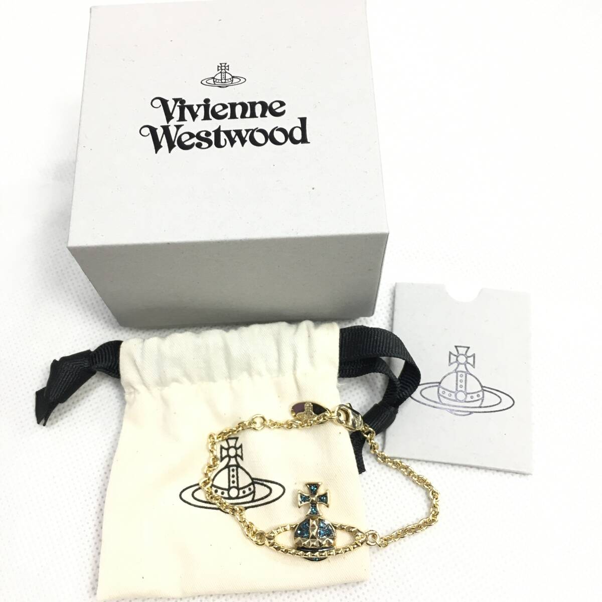 【美品】Vivienne Westwood ヴィヴィアンウエストウッド バスレリーフ ブレスレット ゴールド×ブルー 付属品有の画像1