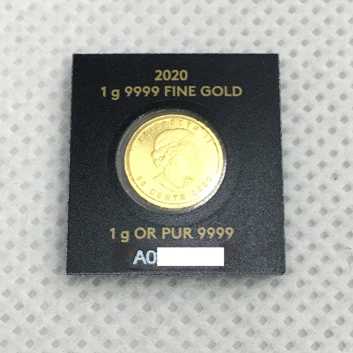 【K-①】K24 純金 カナダ メイプルリーフ金貨 50セント 1g 9999 FINE GOLD 2020 未開封 保証書付きの画像2