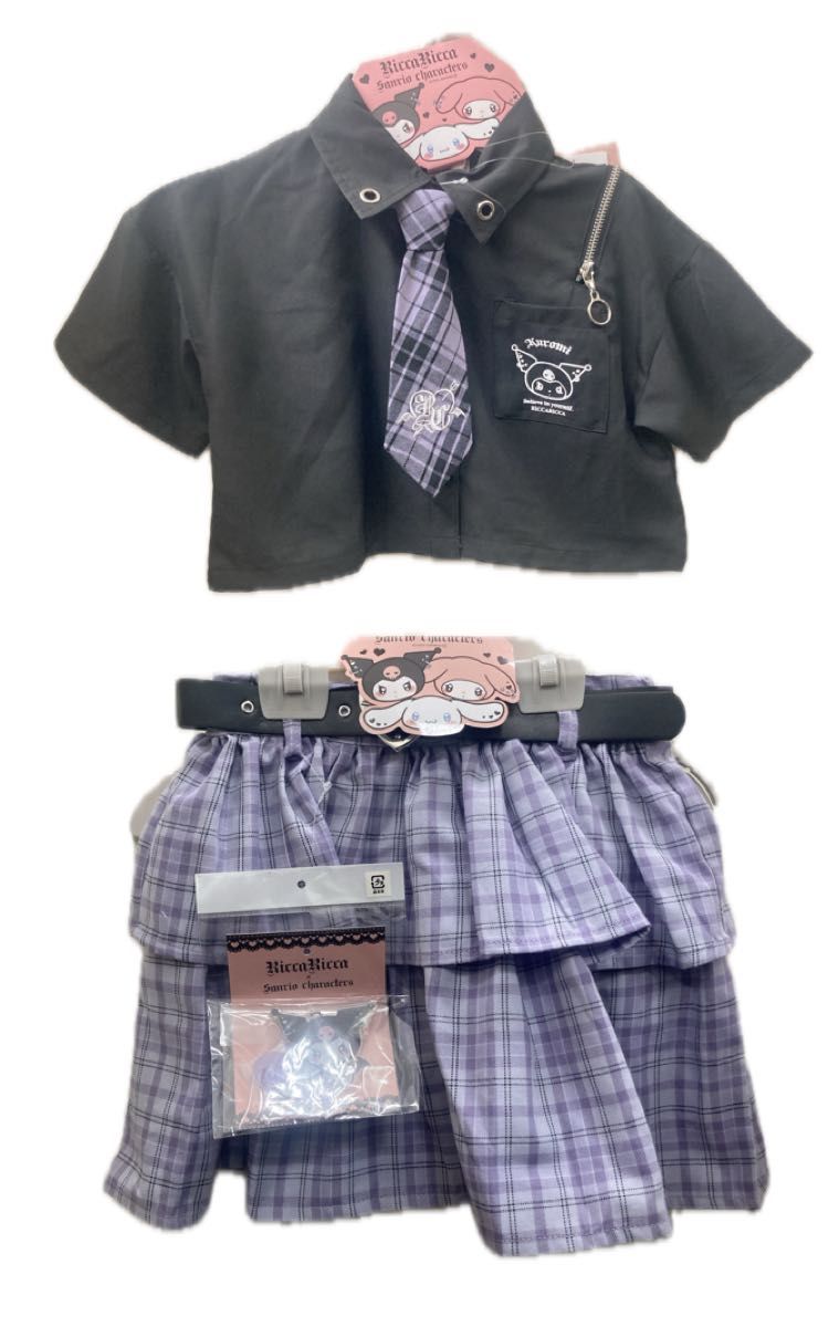 【新品】サイズ130 サンリオ　クロミ　シャツ　スカート　ベルト　アクリルスタンド付き　女児服　