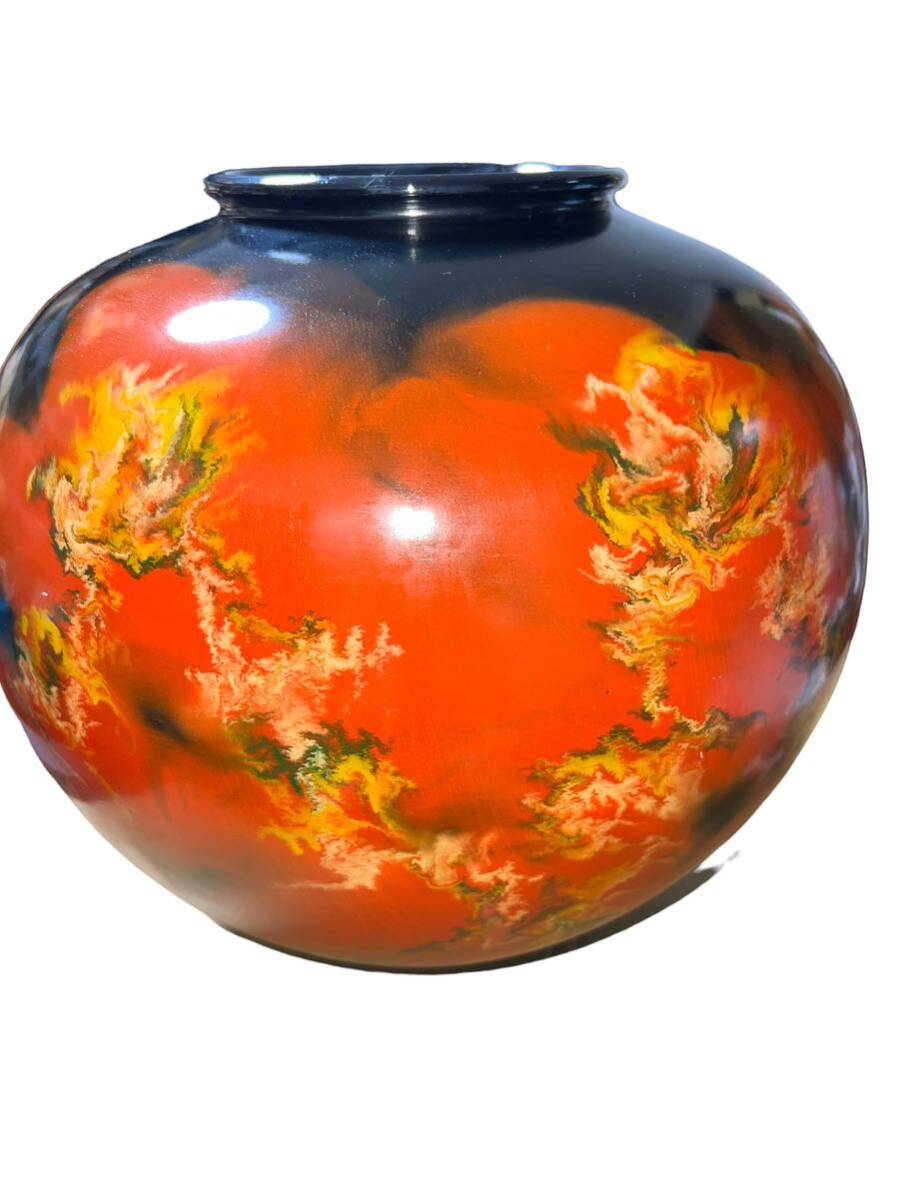 九谷焼 佐野慧成 火焔 花瓶 壺 高さ約35cm 直径約35cmの画像2