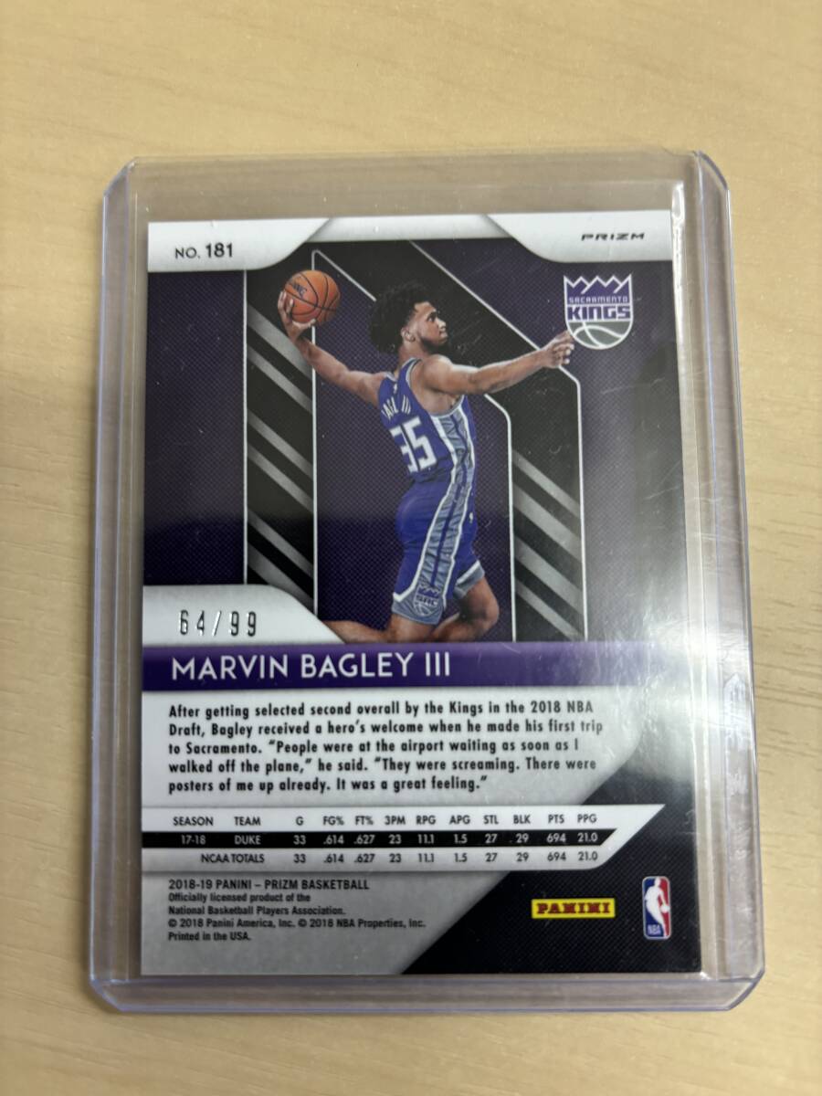 NBA 2018-19 PRIZM Base Blue ICE /99 ＆ YBG 2枚セット RC MARVIN BAGLEY Ⅲ KINGSの画像3