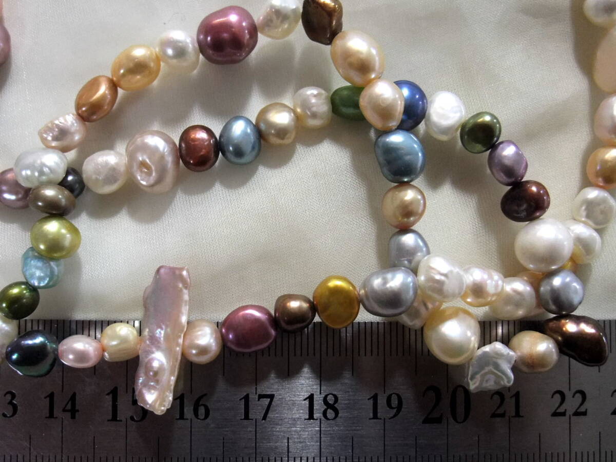 大粒や極上の珠も!ロングネックレス本物真珠バロックパール人気のマルチカラー系!!淡水真珠freshwaterpearl neckless在庫未使用品新品処分2_画像3