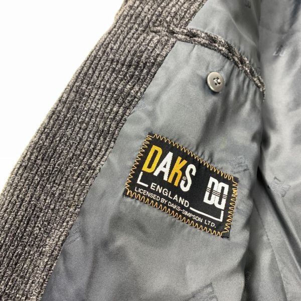 A2365 ダックス テーラードジャケット ウール DAKS コーデュロイ チャコールグレー 大きいサイズ 100 AB7 裏地あり グレー L相当_画像6