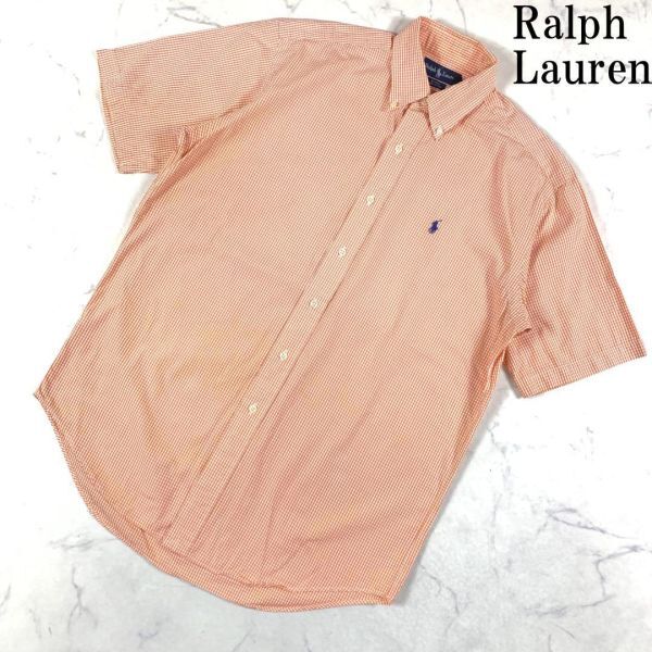 LA1357 ラルフローレン チェック柄半袖シャツ オレンジ Ralph Lauren コットンシャツ 白ホワイト マルチカラー BLAKE 綿100％ M_画像1