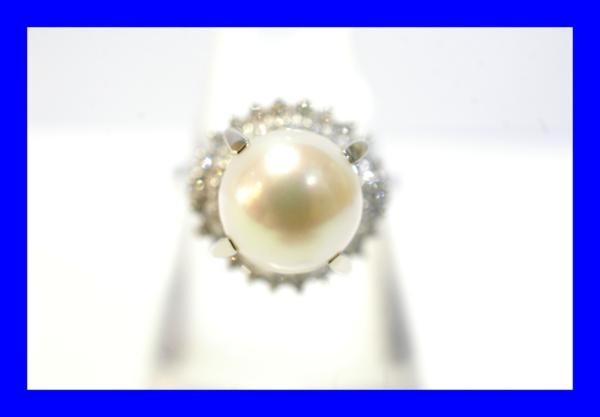 【冬バーゲン★特別送料無料!】 ○新品同様 パール 真珠 プラチナ Pt850 ダイヤ 0.38ct 指輪 リング 7.7g R0097 プラチナ台