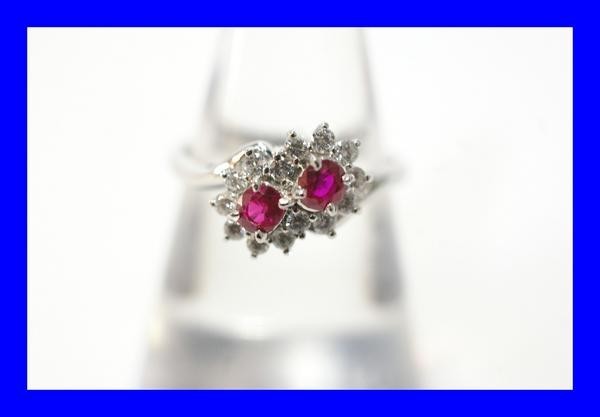 ○新品同様 プラチナ Pt900 ルビー 0.46ct ダイヤ 0.30ct 指輪 リング 4.6g RDZ0