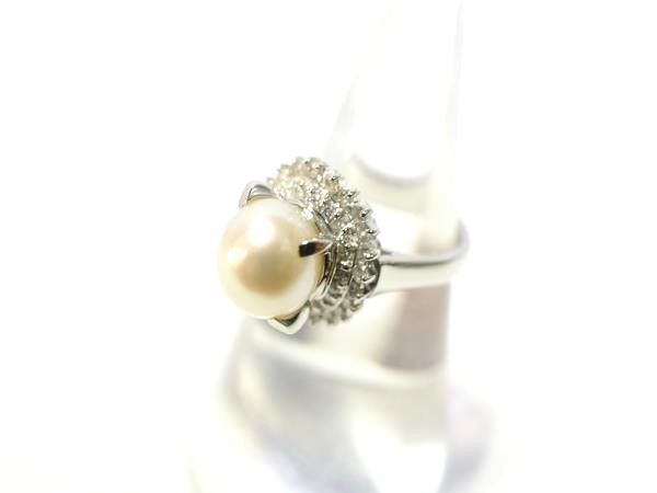 ○新品同様 パール 真珠 プラチナ Pt850 ダイヤ 0.38ct 指輪 リング 7.7g R0097_画像2