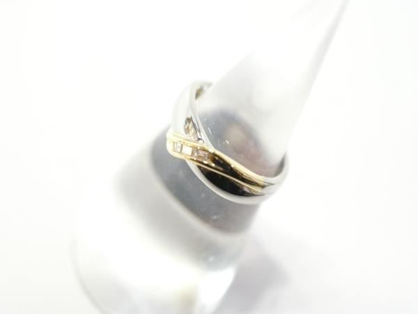 ○新品同様 プラチナ Pt900 イエローゴールド K18 ダイヤ 0.08ct 指輪 リング 4.2g RDX7_画像2