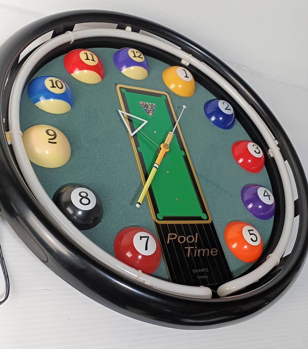  billiards neon autograph wall wall clock battery type diameter 42cm light blinking / lighting with battery clock operation verification settled rare hard-to-find goods 