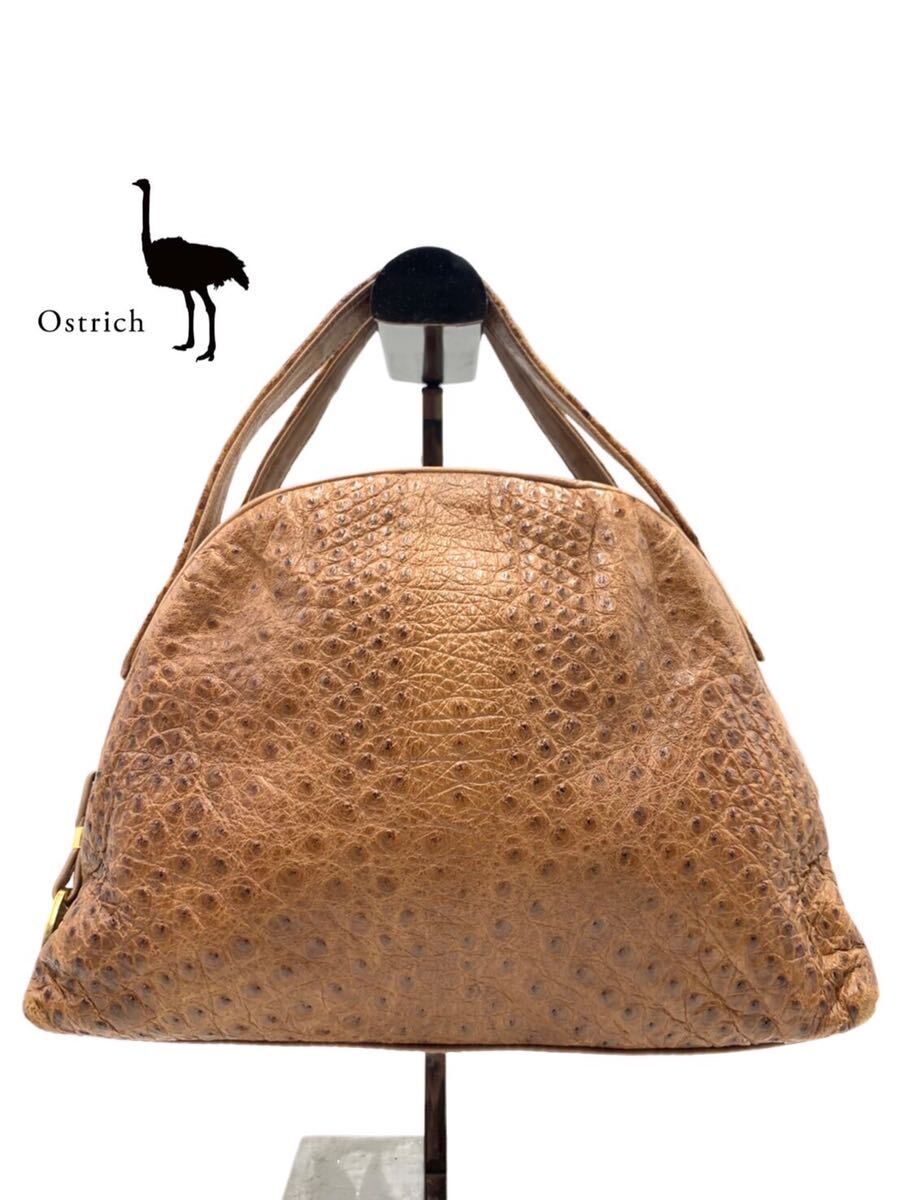 ●超美品●超高級●OSTRICH●オーストリッチ●ブランド●ブラウン●ハンドバッグ●バッグ●本革●メンズ●レディース●お洒落●GA069_画像1