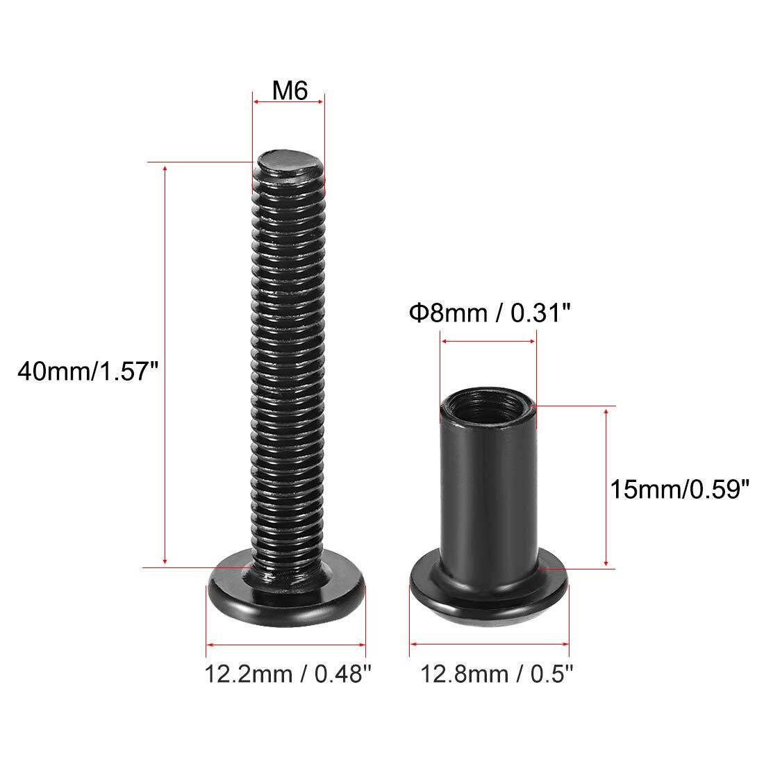 uxcell スクリューポスト ベルトバックル製本ボルトレザー ファスナー炭素鋼 8 mm穴径に適合 オスM6x40 mm ブラック 10セット_画像3