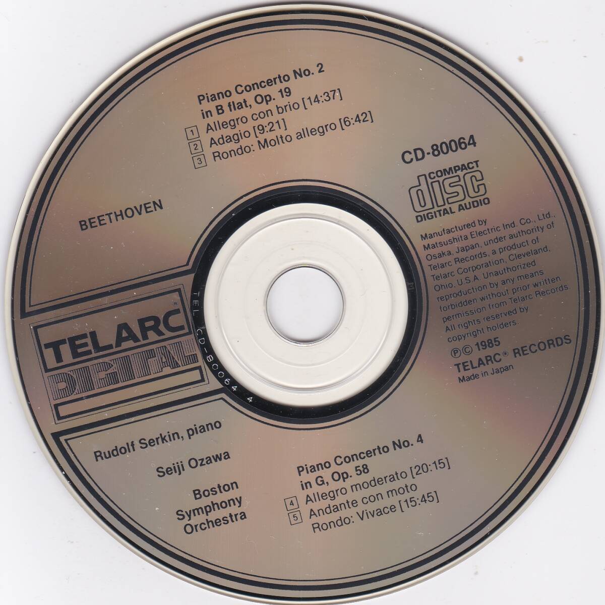 ♪TELARC初期盤♪ゼルキン＆小澤征爾 ベートーヴェン ピアノ協奏曲 松下電器産業プレスの画像4