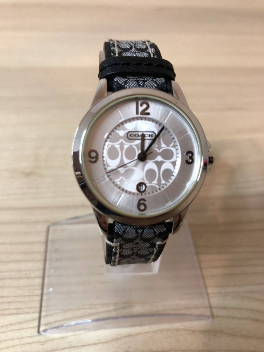 ☆ 美品 COACH レディース ブラッククォーツ腕時計 アナログ キャンバス CA.13.7.14.0431の画像5