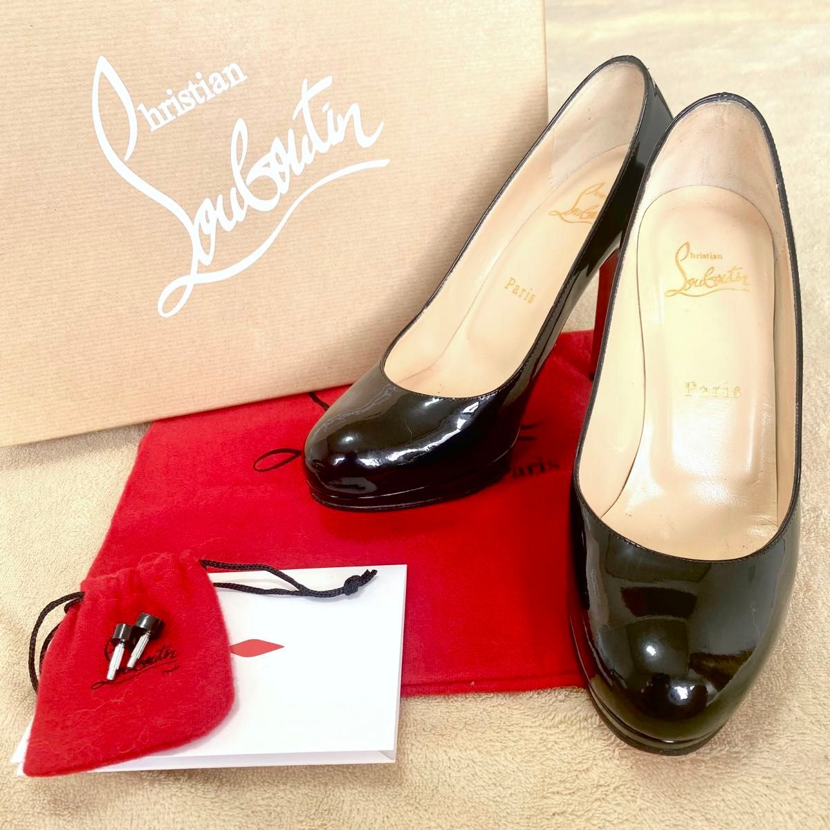 【美品】クリスチャンルブタン パテントレザー パンプス 35.5  高さ120 Christian Louboutin ハイヒール