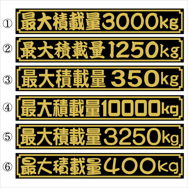 最大積載量ステッカー　１８センチ　金　枠あり　２枚組_画像1