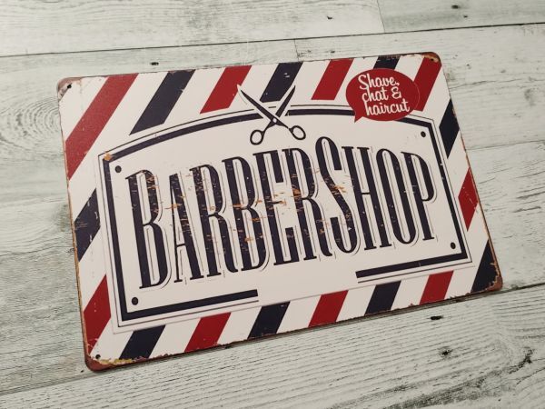 bk124 送料無料!! ブリキ看板 「BARBER SHOP」 バーバー ショップ 理容室 床屋 ヘアサロン 散髪 アメリカン 雑貨 レトロ 人気