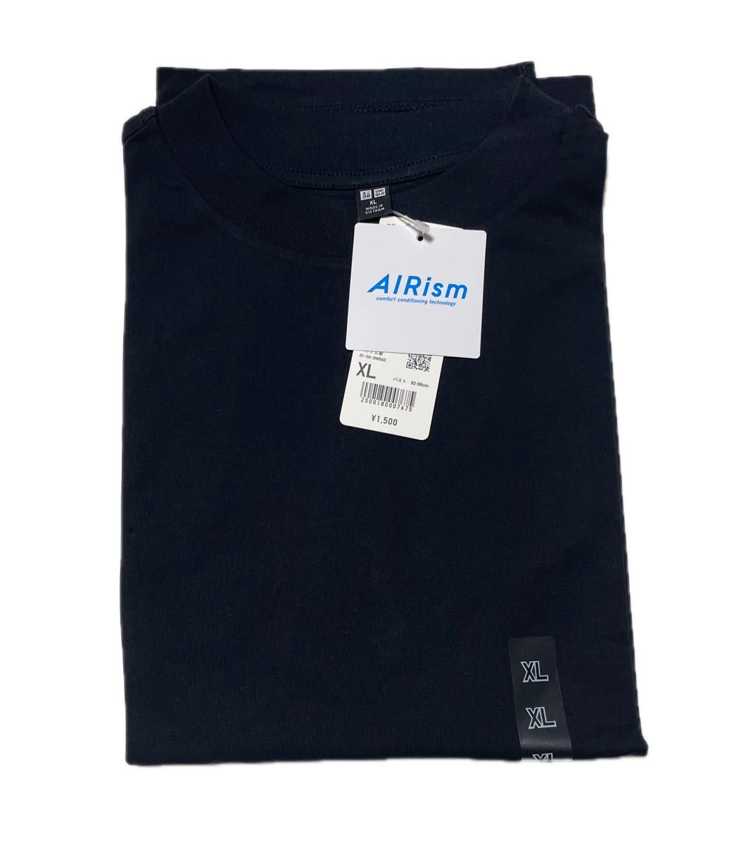新品【XLサイズ ユニクロ エアリズムコットンT】黒 ブラック 半袖 Tシャツ