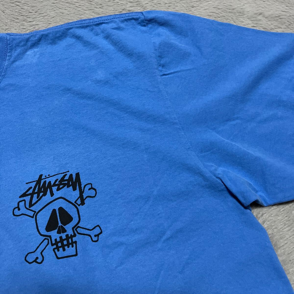 新品未使用　STUSSY SKULL & BONES PIG DYED tee tシャツ BLUE 青　スカル　L _画像3