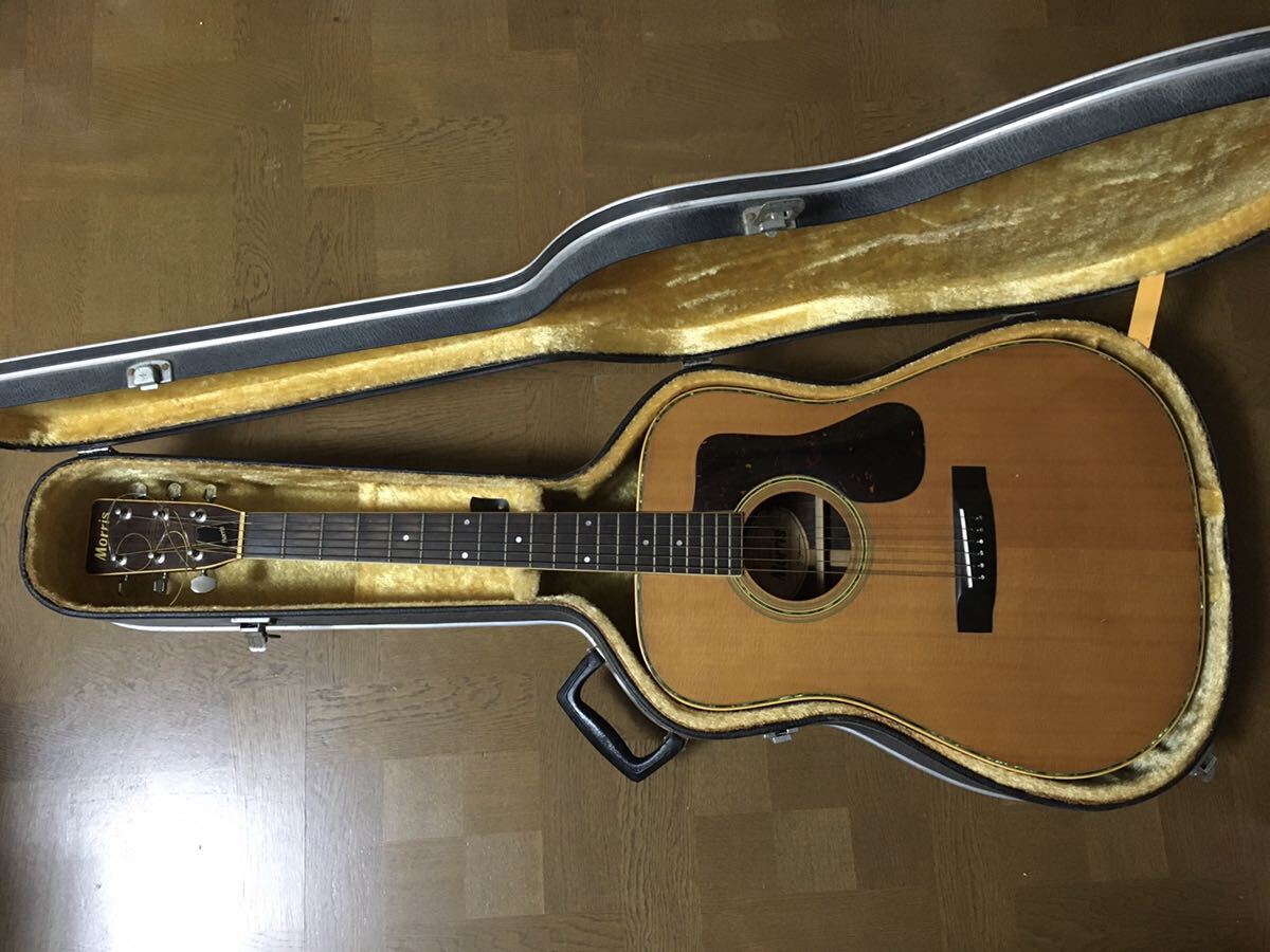 *Morris guitar Morris acoustic guitar America USA string equipped pick attaching case Junk retro Vintage antique *