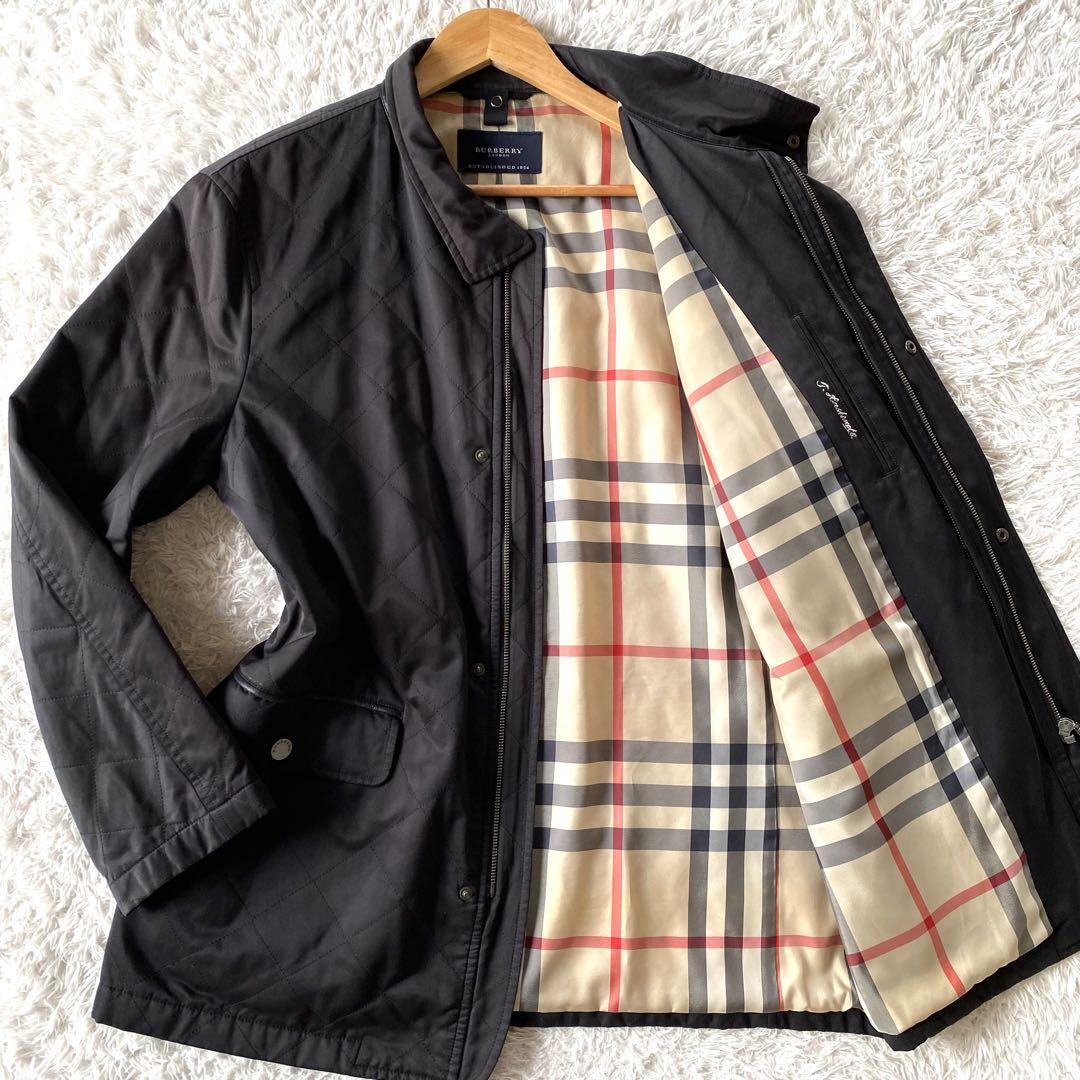 メガチェック/Lサイズ ●Burberry London バーバリーロンドン キルティング ジャケット ジップ コート ノバチェック 羊革 メンズ ビジネスの画像1