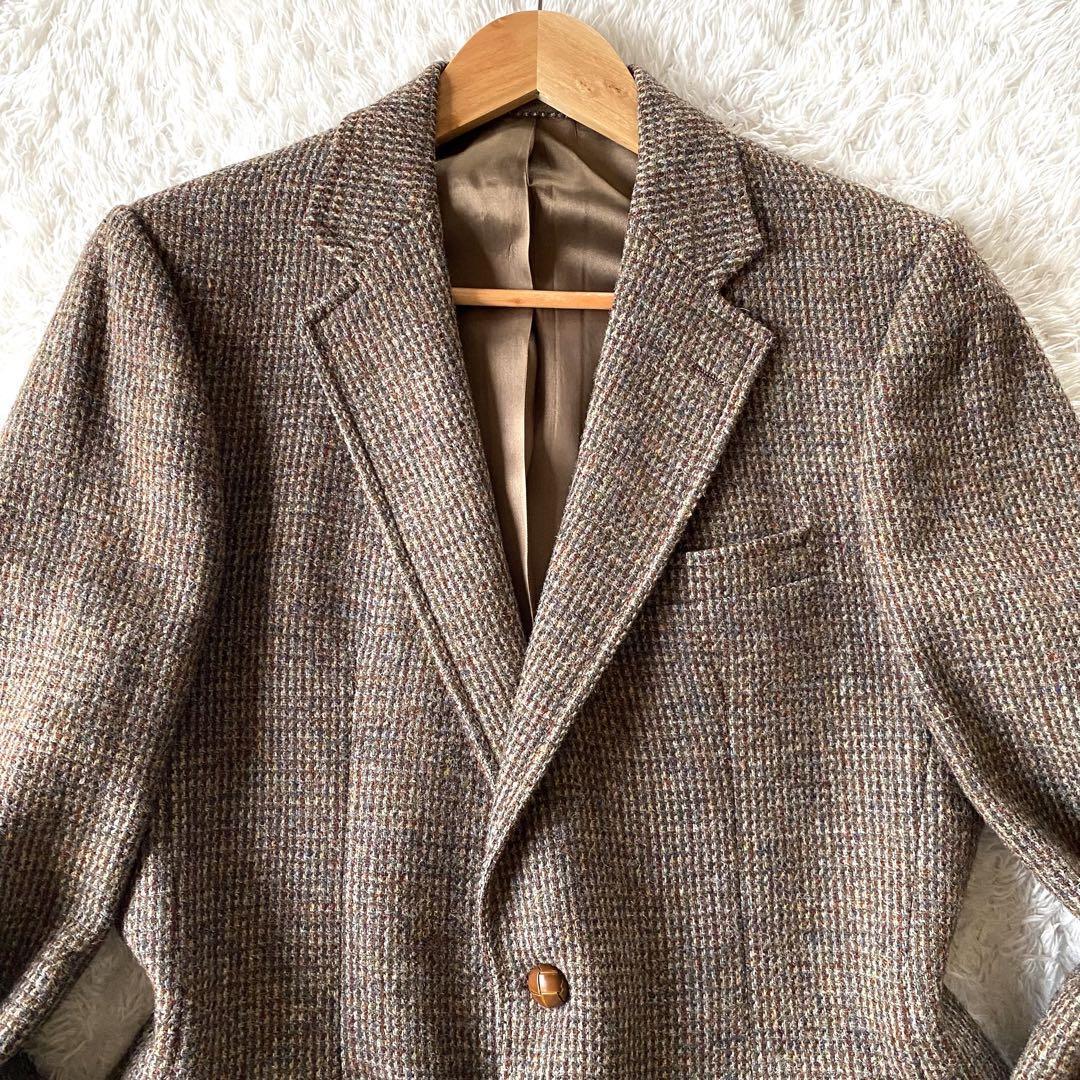 Lサイズ相当/くるみボタン ●Harris Tweed ハリスツイード テーラードジャケット アウター 背抜き 春夏 ミックスツイード 胡桃 2B メンズの画像3