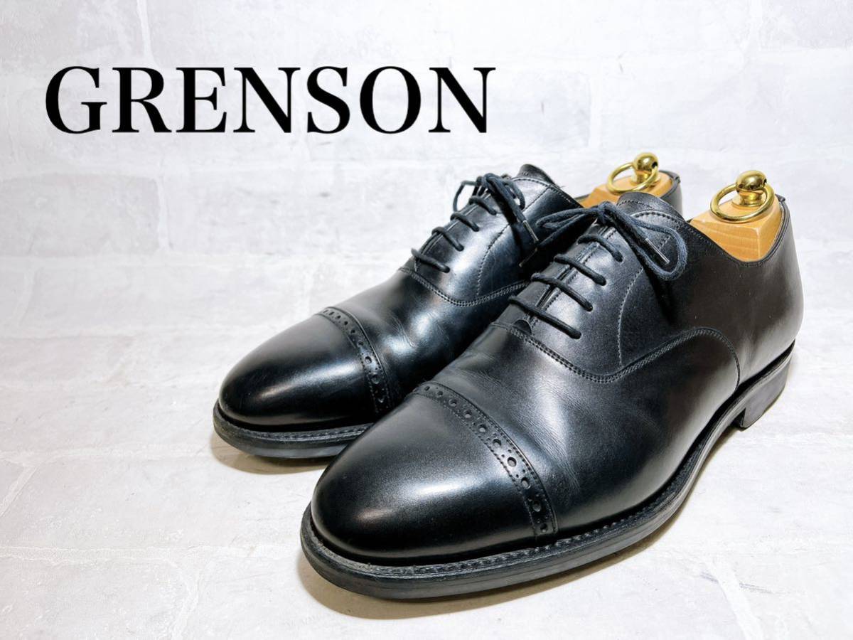 イギリス製【美品】GRENSON 旧グレンソン 高級 ストレートチップ ビジネスシューズ 本革 黒 UK8（約26.5cm）ビンテージ_画像1