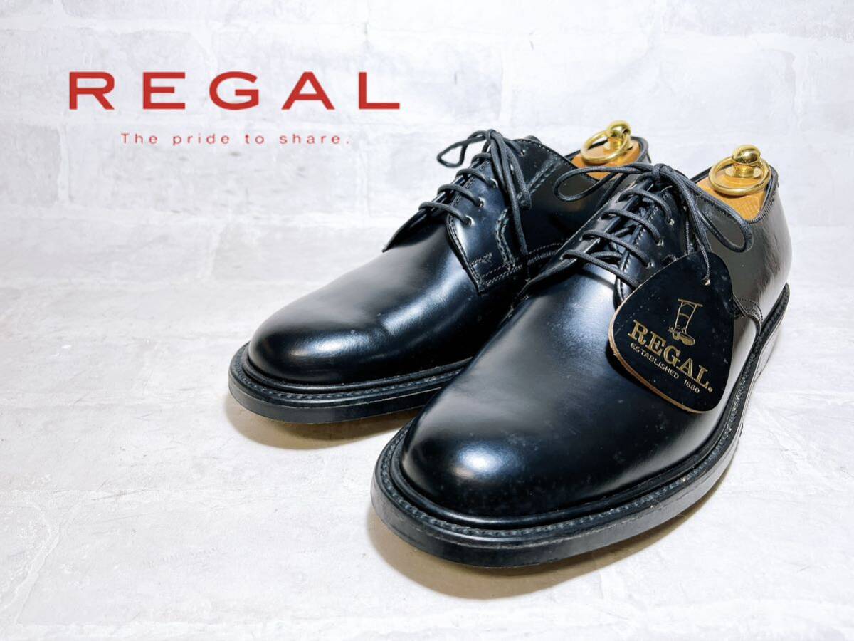 【未使用】REGAL リーガル 上質 プレーントゥ ビジネスシューズ 黒 レザー PIGEON 25EEcm メンズ 高級紳士靴_画像1