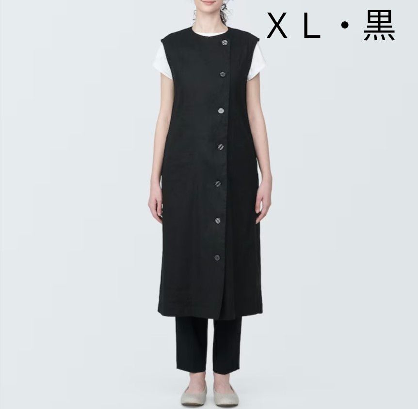 無印良品 ヘンプ混ストレッチ ジレワンピース婦人XL・黒 タグ 無印良品 ヘンプ混ストレッチ ジレワンピース婦人XL・黒 タグ