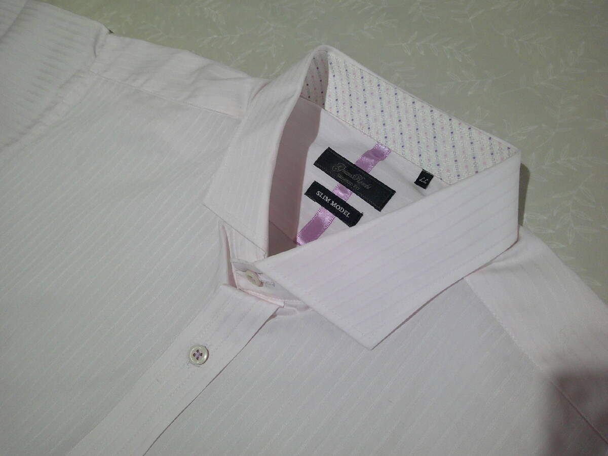 ssy8726 Yiam Rorchi 半袖 ワイシャツ ライトピンク ■ ホリゾンタルカラー ■ 形態安定 コットン100 大きいサイズ LL_画像6