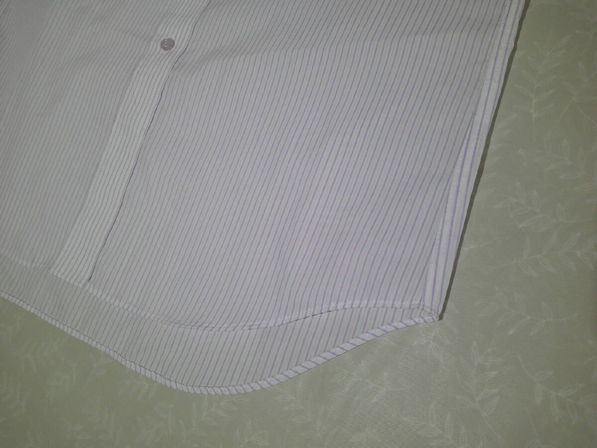 ssy8725 IN HALLE EXHALE 半袖 ワイシャツ ホワイト×パープル ■ ストライプ柄 ■ スリムフィット ボタンダウン Lサイズ_画像8