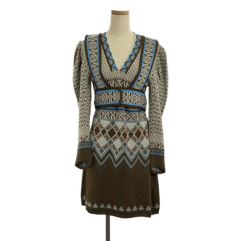 【新品】 Mame Kurogouchi / マメクロゴウチ | 2022AW | Fair Isle Knitted Dress / ジャガード ニット ワンピース | 2 | brown_画像1