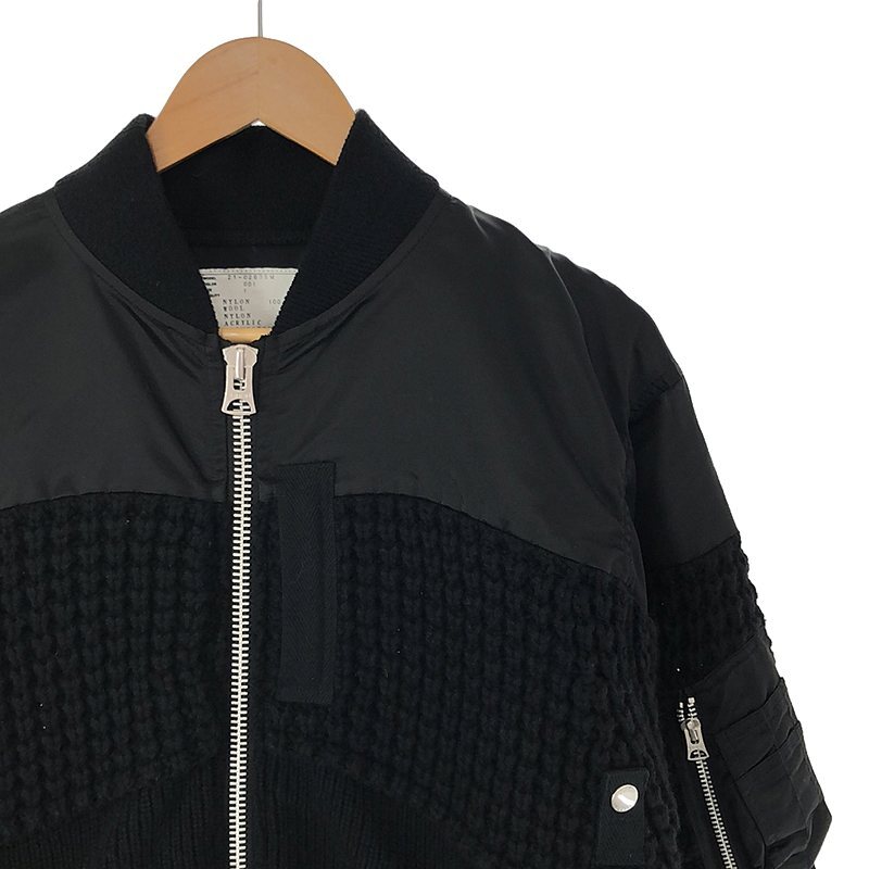 【美品】 sacai / サカイ | 2021AW | FAUX SHEARLING NYLON TWILL BLOUSON ボア ニット ナイロン 異素材ドッキング ボンバージャケット_画像2