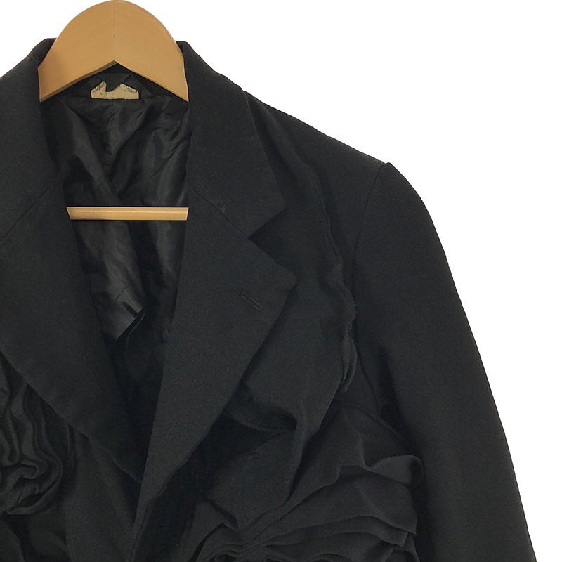 【美品】 COMME des GARCONS / コムデギャルソン | 2013AW | ポリエステル 縮絨 フリル 薔薇 装飾 シングルジャケット | XS | ブラックの画像2